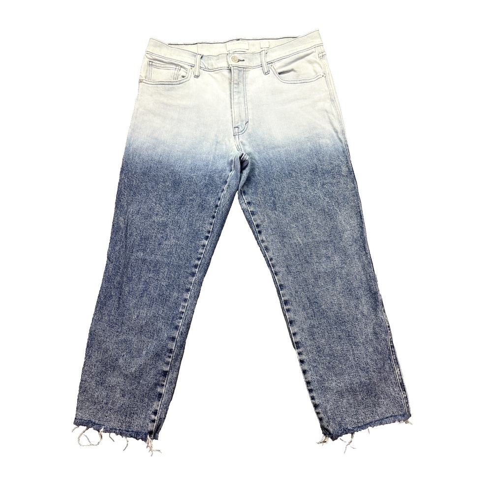 Lucky Brand Mid Rise Crop Authentic Straight Jeans 2 Tone Denim Sz 12/31 Raw Hem